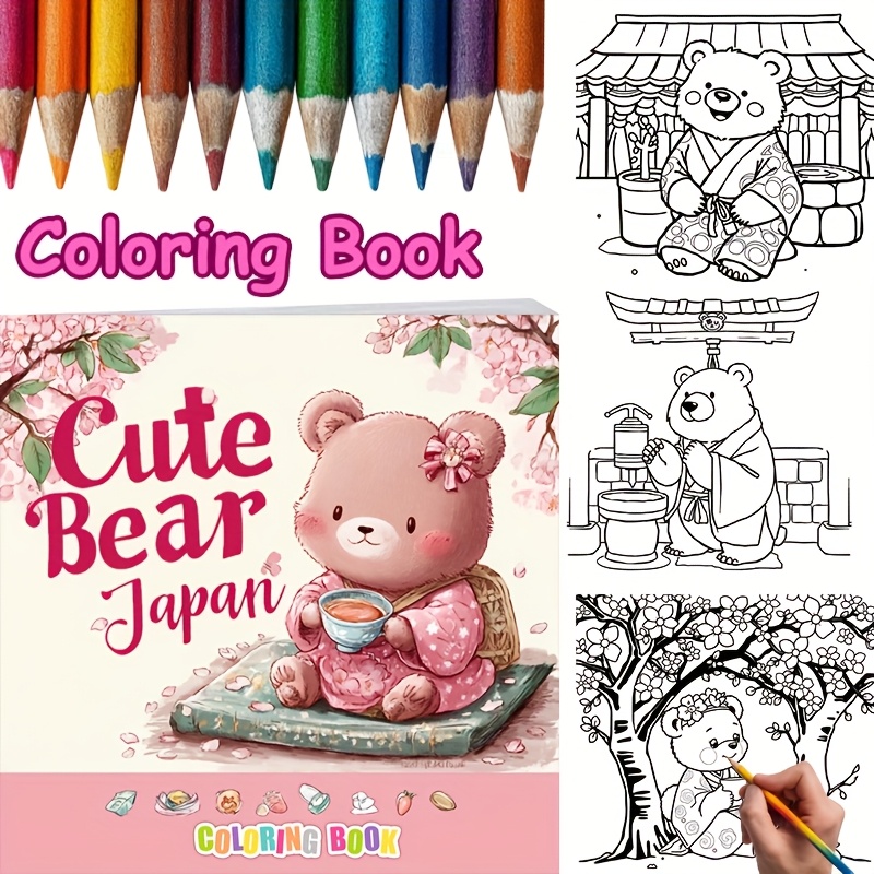 Adult Coloring Book Stress Relief - 28-pagina's schattige beer in Japan kleurboek