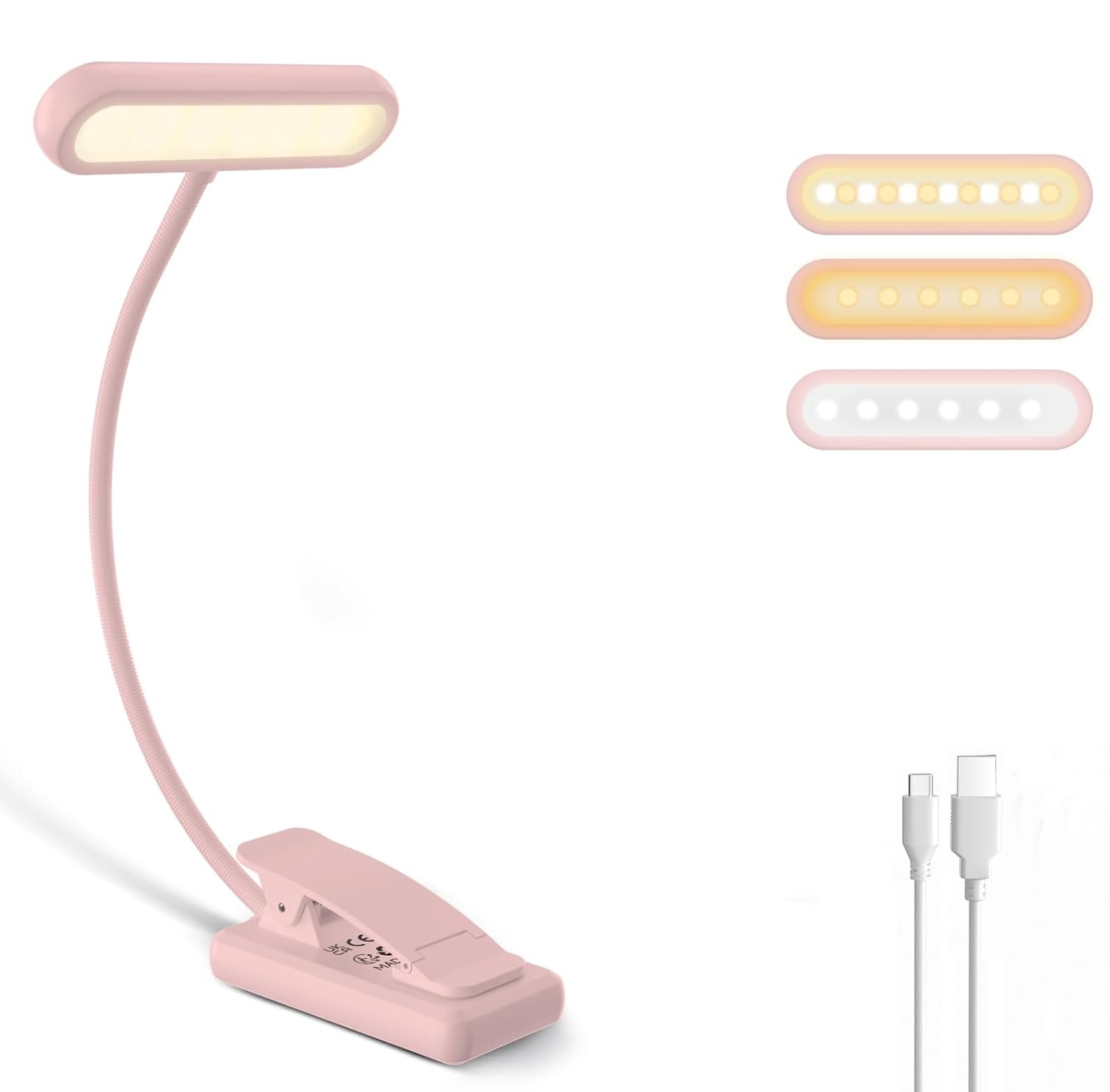 Books - Leeslamp Boekklem Zwart/Wit/Roze USB Oplaadbare Batterij