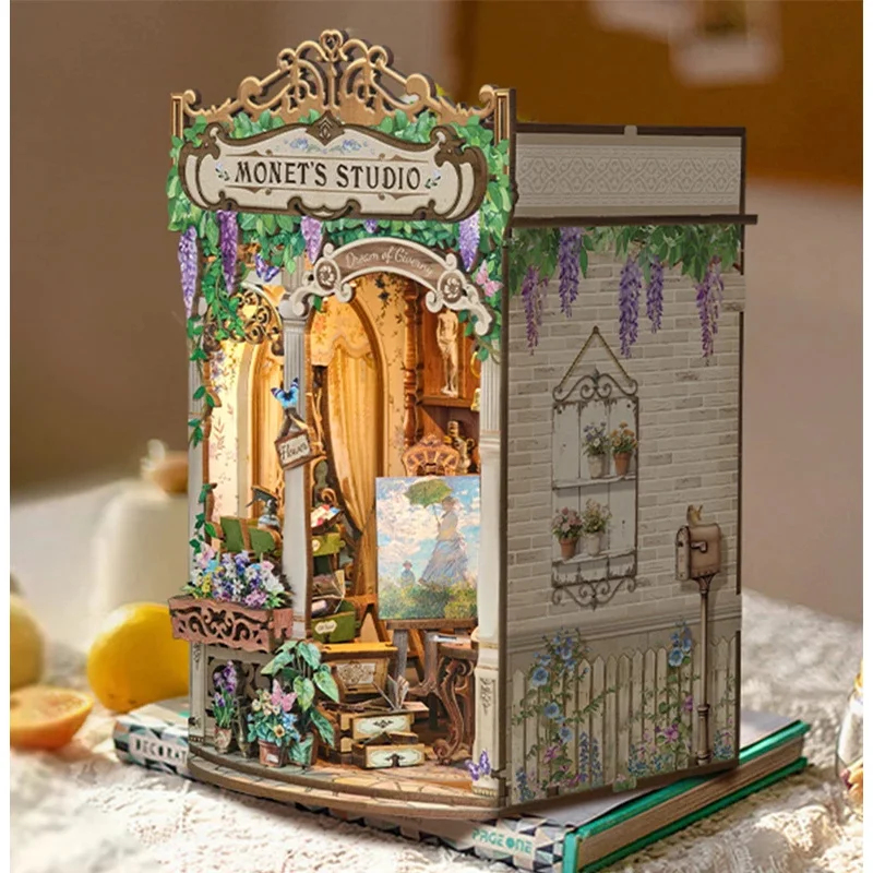 Diy Wooden Book Nook Kit Shelf Insert - Houten Monet's Studio Boekenhoek Plankinzet DIY