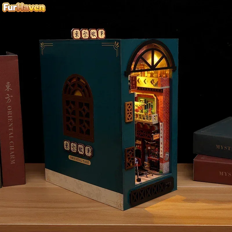 Diy Wooden Book Nook Kit Shelf Insert - DIY houten oosterse verhalen Chinese boekenplank