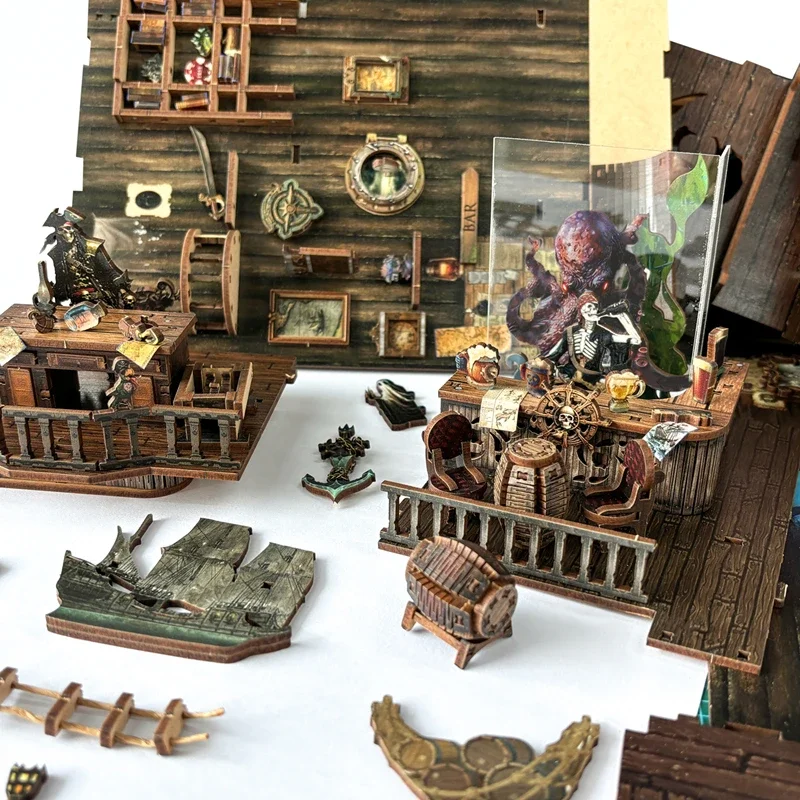 Diy Wooden Book Nook Kit Shelf Insert - Miniatuur DIY Houten Nieuwe Wereld Piratenschip
