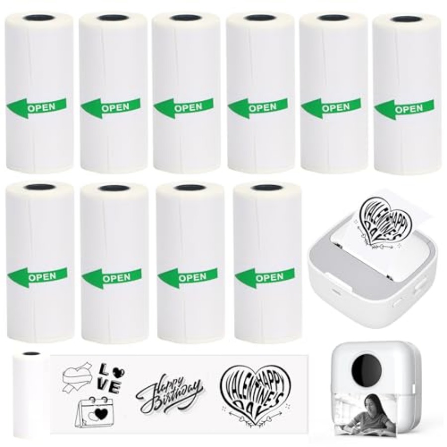 Mini Pocket Thermal Printer Paper Roll - 10 rollen thermisch stickerpapier voor miniprinter,