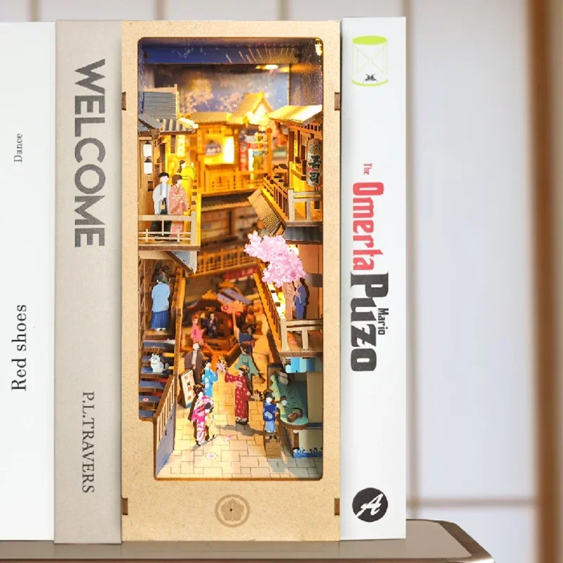 Diy Wooden Book Nook Kit Shelf Insert - Japanse Retro DIY Houten Boekenhoekje Plank