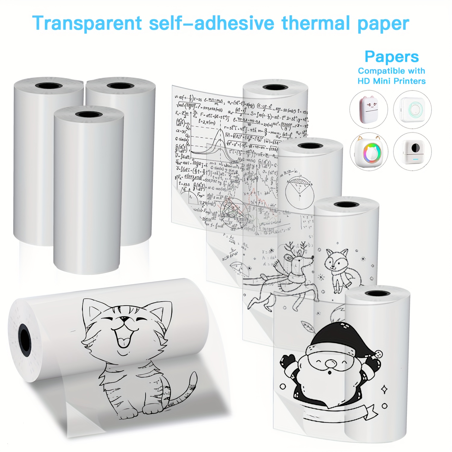 Mini Pocket Thermal Printer Paper Roll - 2/4/8 rollen helder zelfklevend thermisch papier