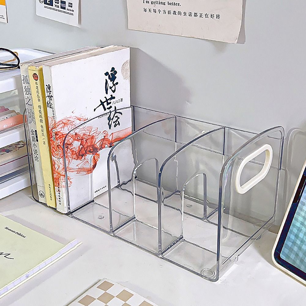 Clear Acrylic Book Stand Holder - Draagbare, transparante acrylboekensteunen met handvat, bureau-organizer,