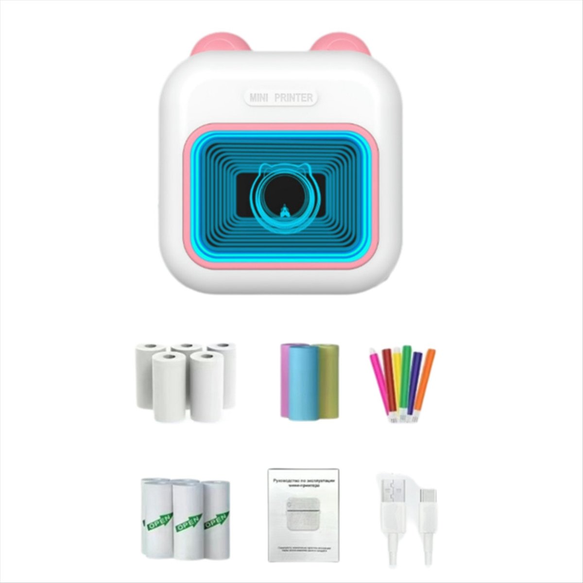 Mini-stickerprinter RGB-licht  - Mini Pocket Thermal Printer Paper Roll recensie en prijs