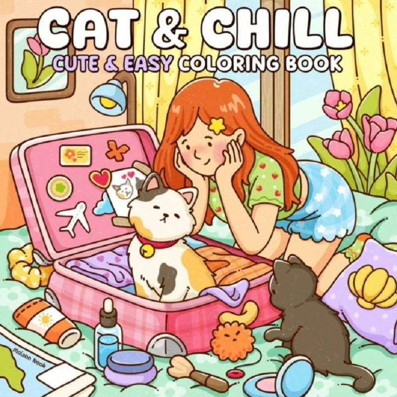 Kat en meisje Leuk, gemakkelij - Adult Coloring Book Stress Relief recensie en prijs