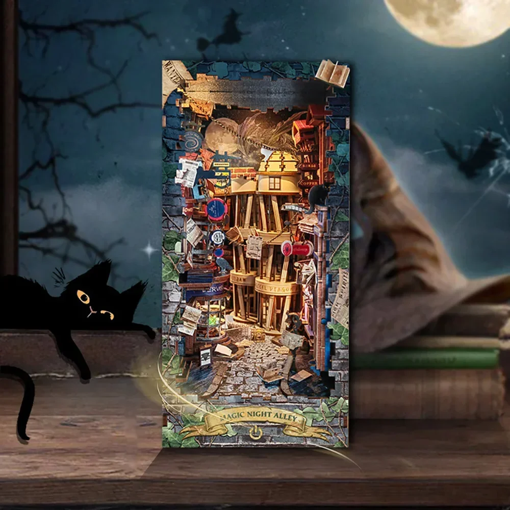 Retro DIY Magic Night Alley Ho - Diy Wooden Book Nook Kit Shelf Insert recensie en prijs