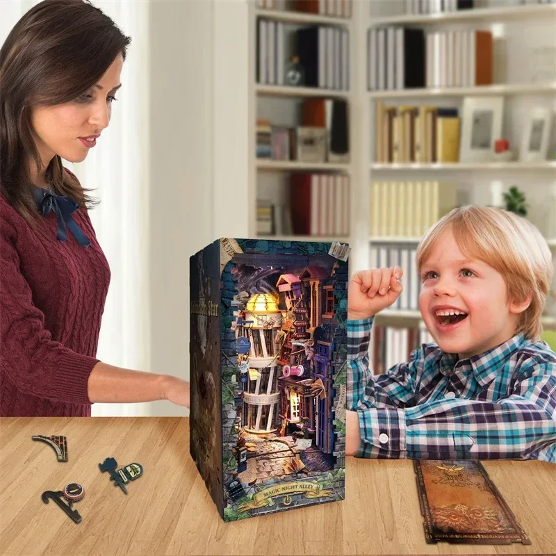 Retro DIY Magic Night Alley Ho - Diy Wooden Book Nook Kit Shelf Insert recensie en prijs